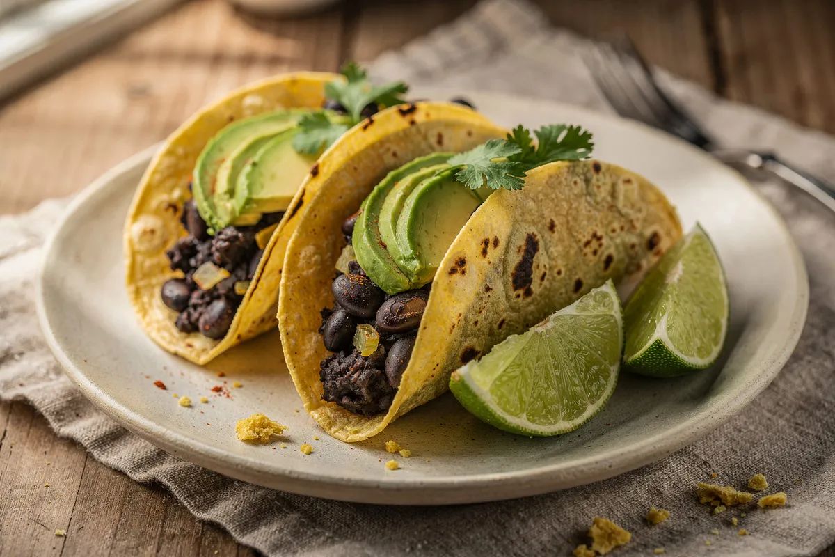 Illustration of Smoky Black Bean Tacos (not a photo)