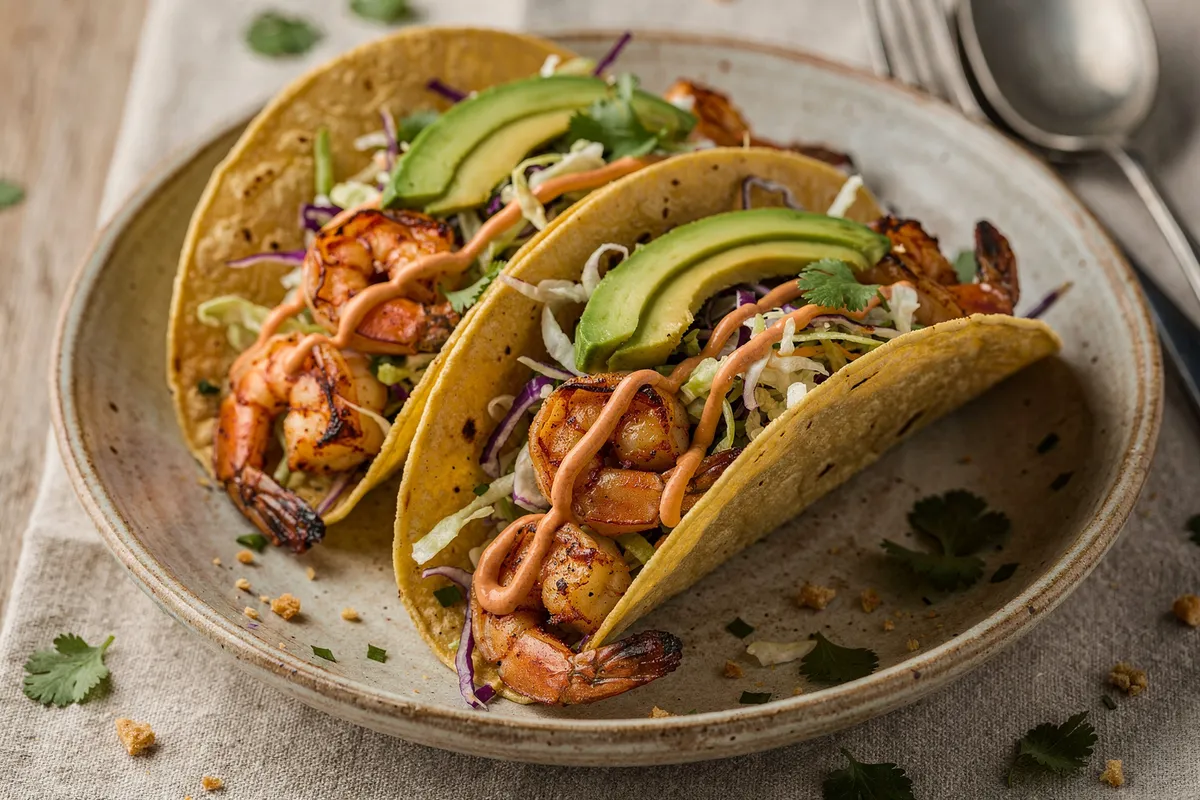 Illustration of Chipotle Shrimp Tacos with Lime Slaw (not a photo)